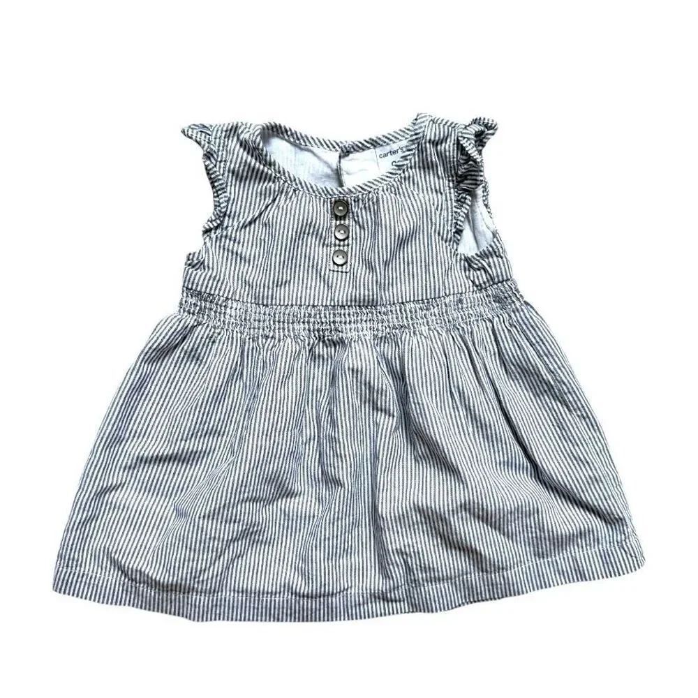 Baby Girls Carters Chambray Pinstripe Sleeveless Dress - Sz 9 mo
